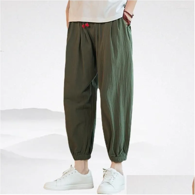 Pantalons pour hommes Pantalons pour hommes 2023 Été Style chinois Japonais Plus Taille Coton et lin Lâche Couleur unie Casual Pantalon longueur cheville D Dh5Iy