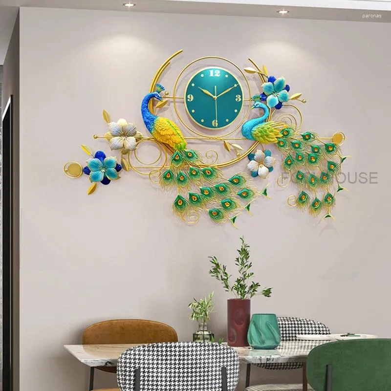 壁の時計シンプルな家の装飾ピーコックファッションリビングルーム廊下装飾ペンダントライトラグジュアリーデザイナーレストラン時計G