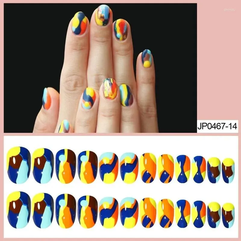 Unhas falsas em forma de gota usando unhas com listras coloridas lindo e atmosférico remendos transfronteiriços manicure falso na