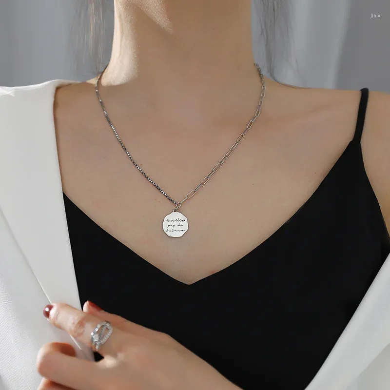 Pendant Necklaces U-Magical Trendy Asymmetry Stainless Steel Irregular Circle Necklace Women Letter Chunky Chain Metal Jewelry