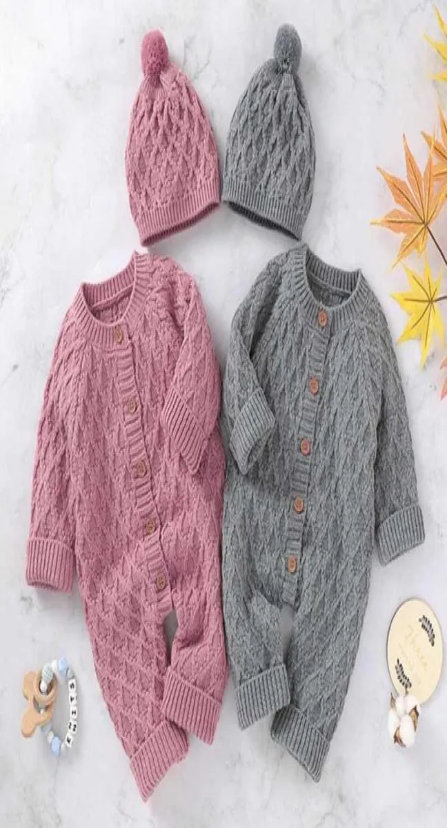 Combinaisons bébé barboteuses à manches longues hiver chaud tricoté infantile enfants garçons filles chapeau tenues enfant en bas âge pulls automne vêtements9296150