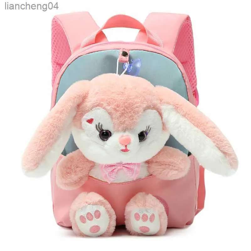 Handtaschen Plüsch 3D Kaninchen Rucksack für Jungen Mädchen Kinder Kinder Schultasche Niedliche Fliege Cartoon Schultaschen Kindergarten Vorschule Babytasche