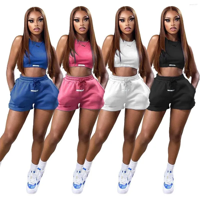 Survêtements pour femmes Été Femmes Deux Pièces Ensembles Blanc Sans Manches Top Taille Élastique Shorts Costumes Femme Mode Sport 2 pièces Survêtement Casual