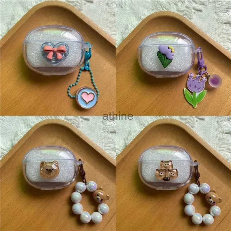 Mobiltelefonfodral för Realme Buds T100 CASE Söt Bear Pearl Pendant Earphone Cover Transparent TPU Cover Fudnas för Realme T100 YQ240117