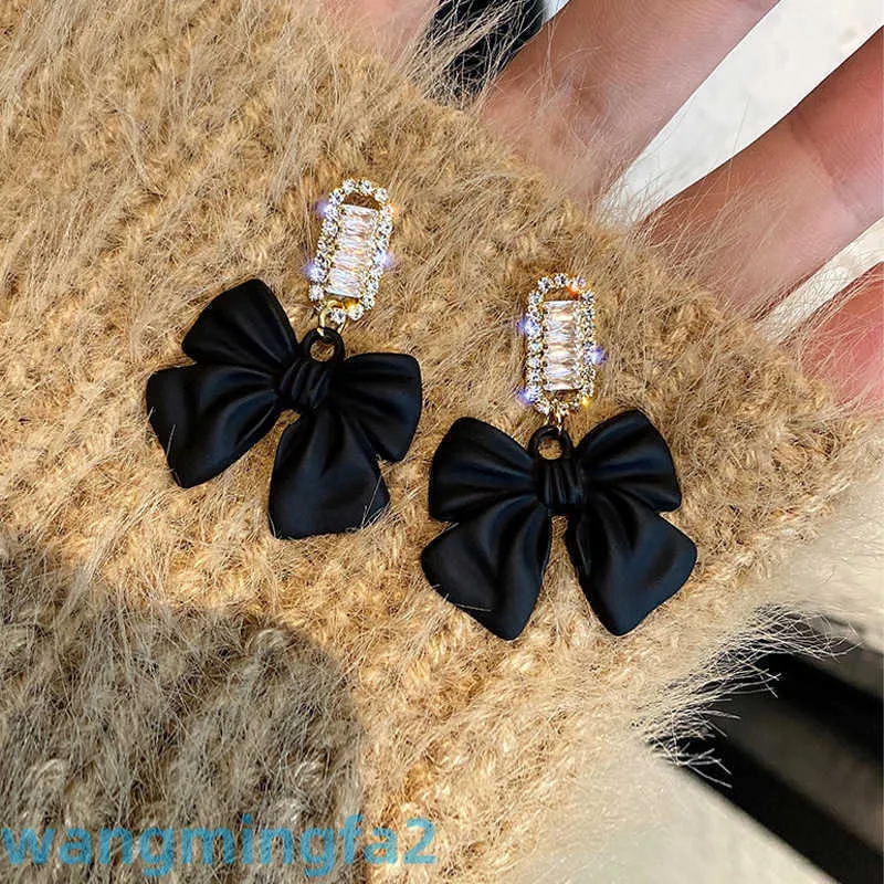 Boucles d'oreilles polyvalentes de styliste, bijoux de nouvel âge, Cool, mode, nœud noir, diamant, femme, Style aiguille en argent 2024, 925