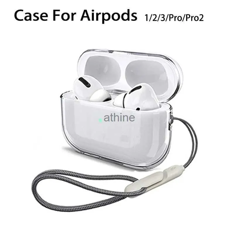 Custodie per cellulari Custodia trasparente trasparente per Airpods Pro Pro2 3 2 1 Custodie protettive in TPU morbido con corda per Airpods 3 2 1 Pro Pro2 Custodia per auricolari YQ240117