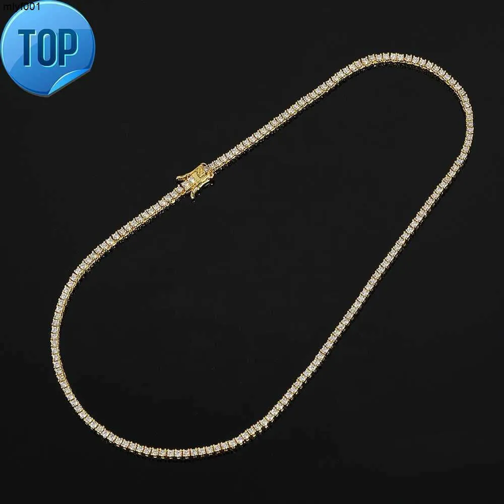 Juncheng 2mm Gra Vvs Moissanite S925 Sterling Silver 10k Gold Plated Chain Tennis Necklace for Men Women Wholesale