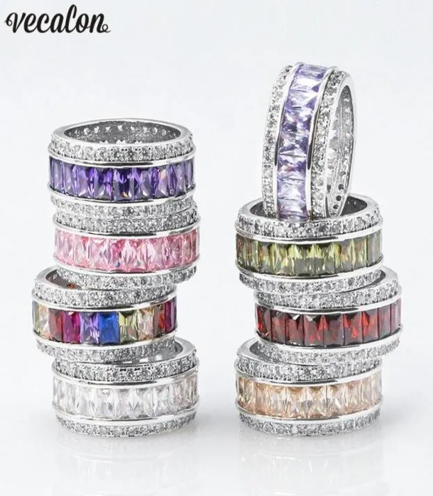 VECALON 8 KOLORY PIERŚCIEŃ BINDING PIERŚCIEŃ PIERŚCIEŃ KRECINS CUT CHRIRCON Crystal Wedding Pierścień dla kobiet Drop Jewelry4400413