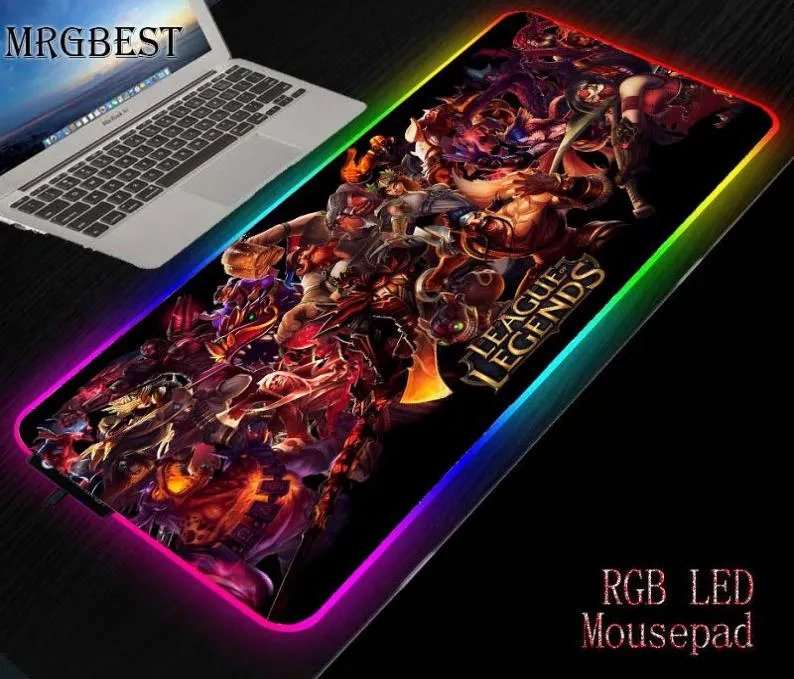 Mouse pads pulso repousa mrg legal liga de lendas escritório ratos gamer macio almofada de jogos rgb grande lockedge mousepad iluminação led usb7115083