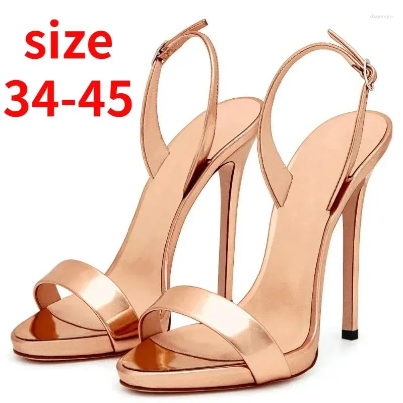 Sandálias 2024 verão moda vestido festa banquete para mulheres salto alto designer sexy strass simples sapatos de tamanho grande 43 44 45