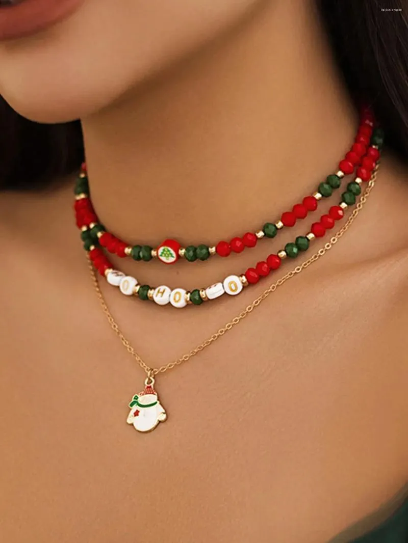 Anhänger Halsketten 3 teil/satz Weihnachten Schmuck Mode Niedlichen Bunten Perlen Weiche Keramik Perlen Halskette Set Für Frau