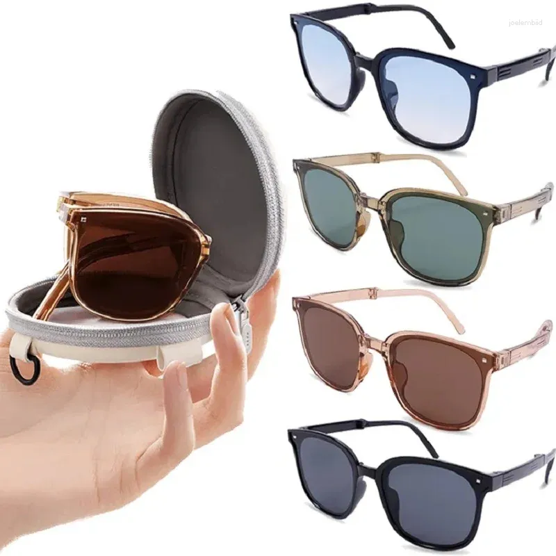 Sunglasses Women's Fashion Folding Brand Designer Anti UV400 Glasses Lady Retro Outdoor Sunglass Eyewear Portable Case