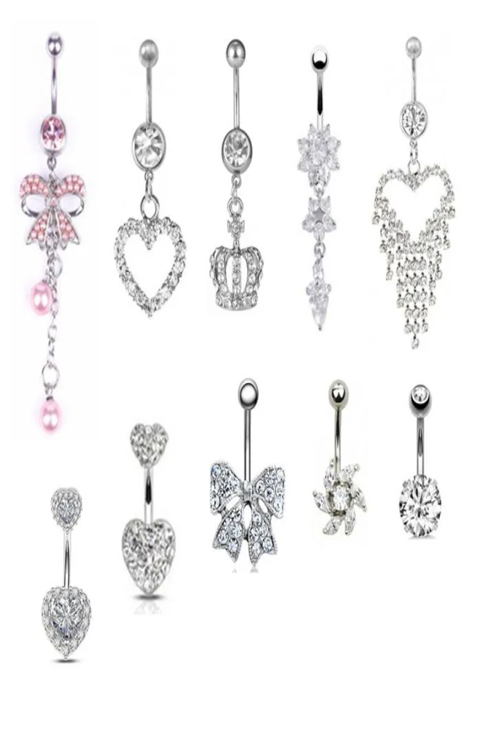 10pcs Dangle Belly Button Pierścienie Modna stal nierdzewna pępa sztangi CZ biżuteria do piercingu dla kobiet7031336