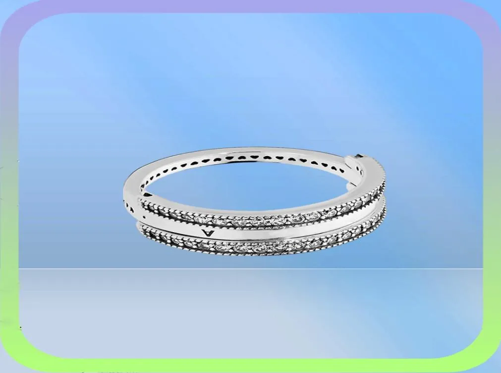 Nova chegada claro cz diamante lançando anel de casamento caixa original para 925 prata esterlina corações anéis de noivado set5333079