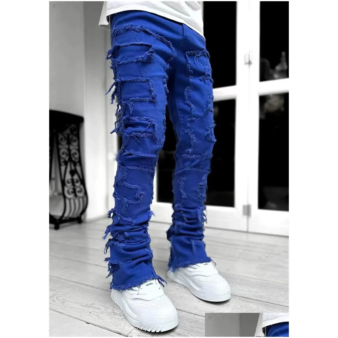 Men`S Jeans 2023 Mens Torn Pants Jeans Designers Jean Hombre Trousers Men Embroidery Work Ripped For Tren Motorcycle Pant Drop Delive Dhyw6