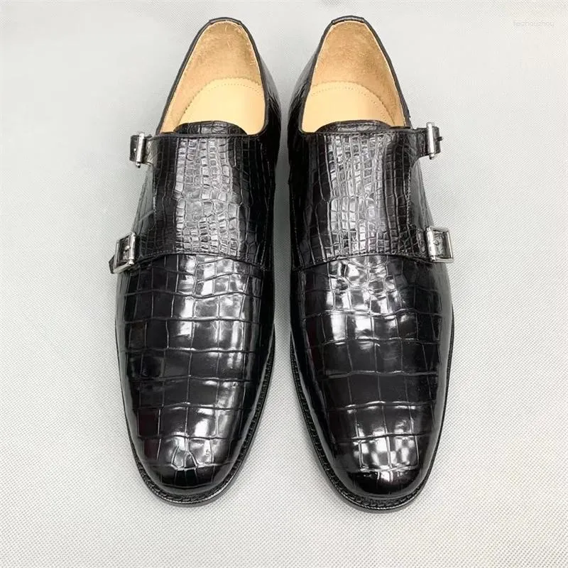 Chaussures habillées Goodyear Artisanat Authentique Peau De Crocodile Hommes Noir Derby Véritable Alligator Cuir Boucle Sangle Mâle Oxfords