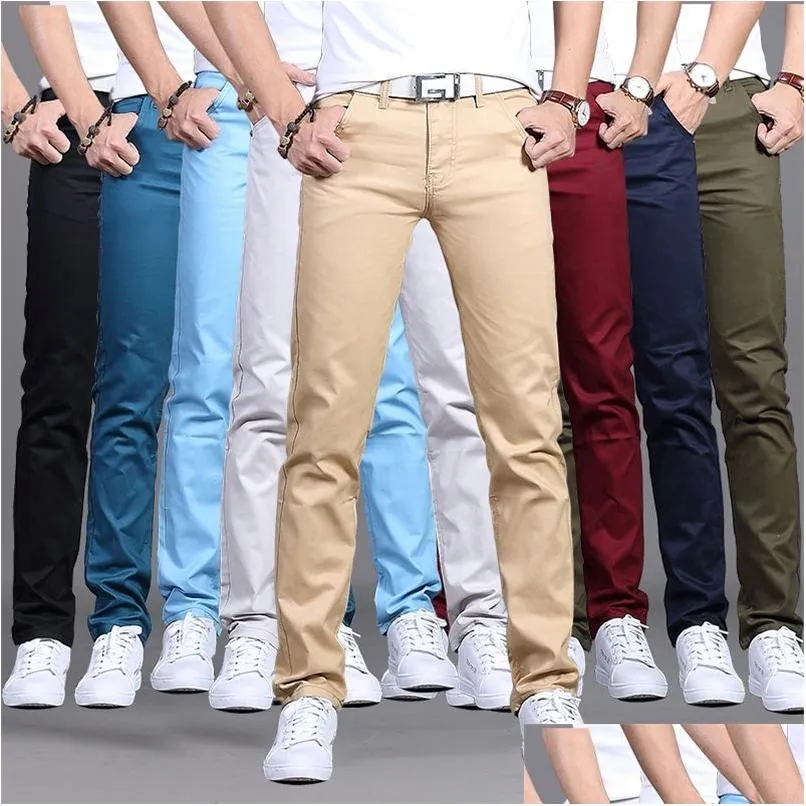 Męskie spodnie męskie spodnie wiosna lato swoboda mężczyźni bawełniany szczupły fit moda mody mody mąż męska marka odzież 9 kolorów plus rozmiar 28-38 dhswy