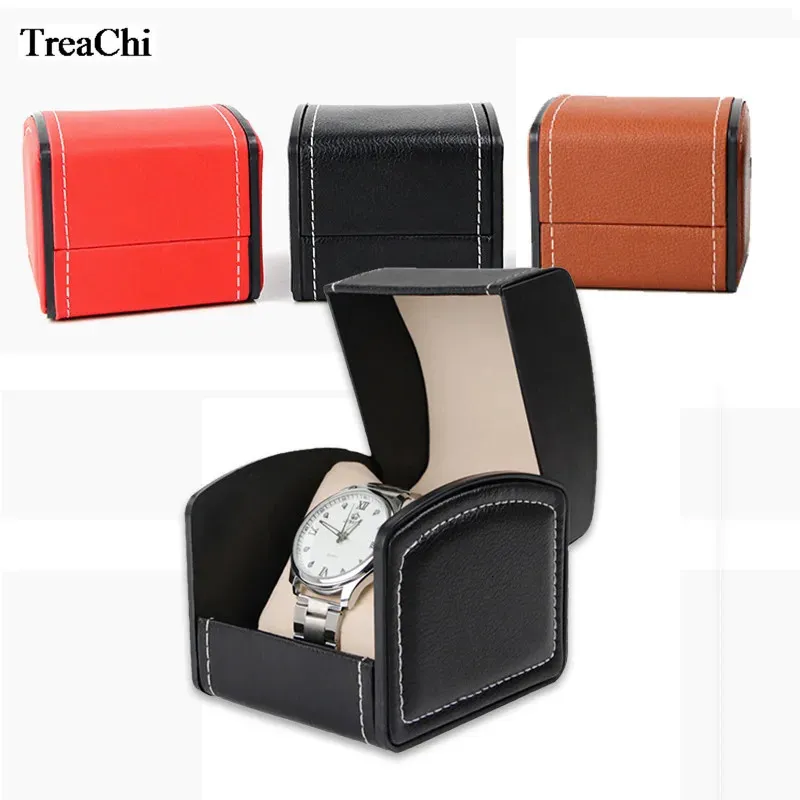 PU Leather Arc Watch Box Box Jewelry Holder Box Single Slot Slot Fox for Women Men Fashion Single Multi Use Watch Box 240117