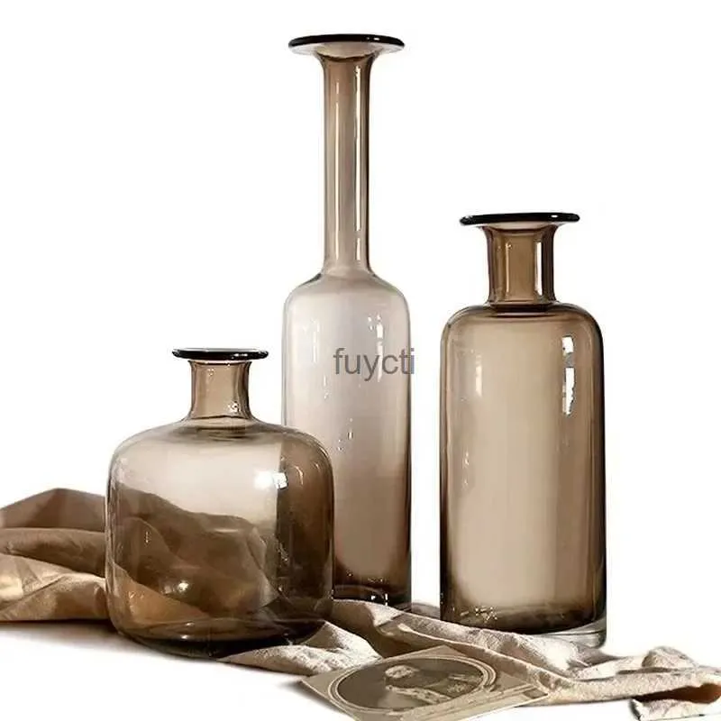 Vases Vases en verre translucide minimaliste moderne Arrangement de fleurs maison salon Table à manger décoration de mariage marron YQ240117