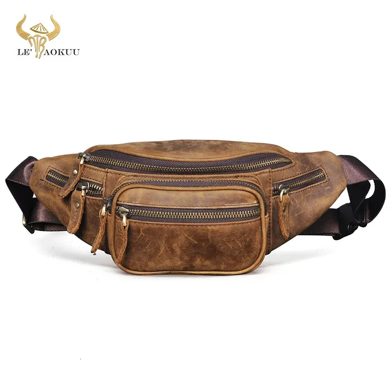 Épais en cuir véritable mâle bandoulière fronde poitrine Pack conception voyage cigarette étui de téléphone pochette voyage Fanny taille ceinture sac hommes 3 240117