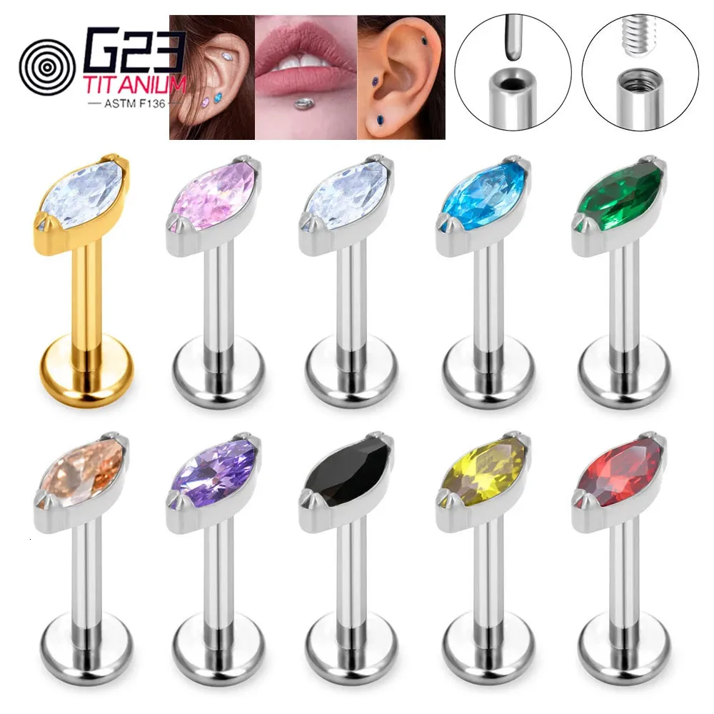 10pcs 36 16G Internally Threaded Earring Stud Labret Lip Cartilage Helix Push-in Pin Nose Piercing Body Jewelry 240117