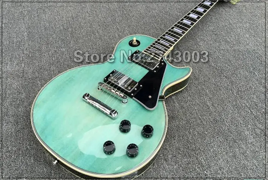 Chitarra elettrica LP personalizzata Colore azzurro impiallacciatura in acero Top Tastiera in ebano Hardware cromato Finitura lucida Guitarra Spedizione gratuita