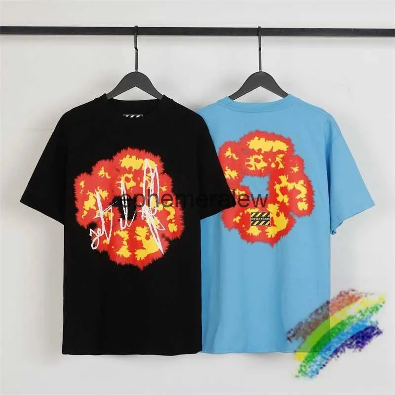 Herr t-shirts 2024SS Flame Kapok denim tårar t-shirt män kvinnor toppversion blå svart överdimensionerade tees lösa kort ärm t shirtephemeralew