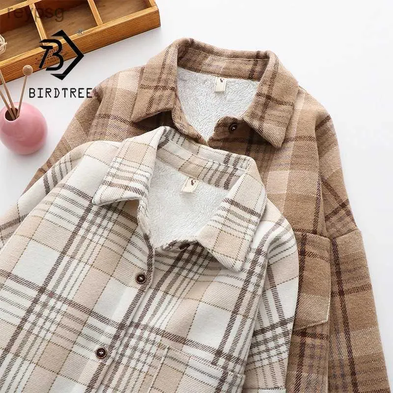 Women's Leather Faux Leather Thick Velvet Plaid Shirts Women Winter Warm Blouses and Tops New Casual Woolen Shirt Jacket Female Clothes Coat Outwear C17001X YQ240116