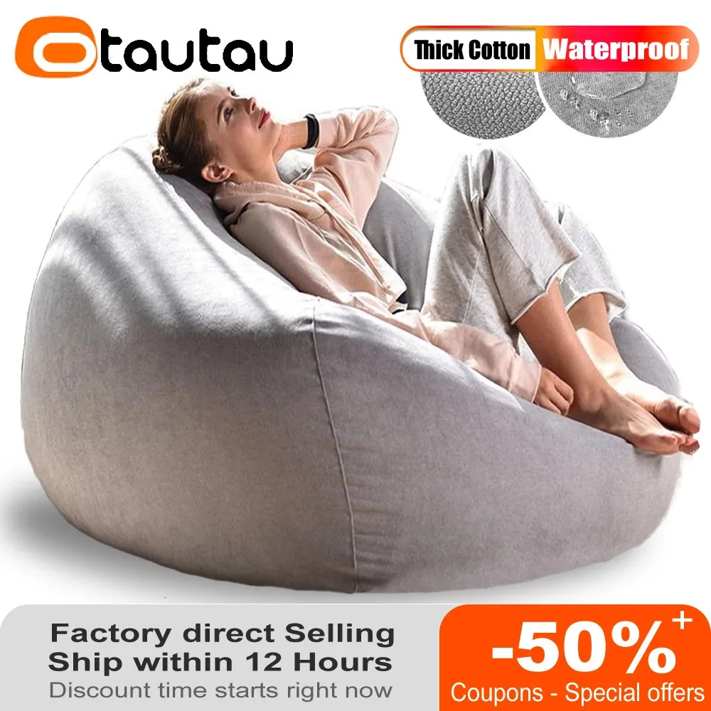 OTAUTAU Thick Waterproof Cotton Bean Bag Cover Without Filler Outdoor Pouf Chair Beanbag Puff Sofa Lounge Recliner Sac DD1FSHR1T 240116