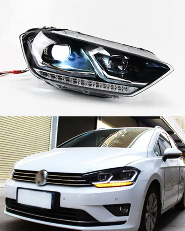 Araba Head Light Otomatik VW Sportsvan far için gündüz koşu lambası 2016-2020 Dönüş sinyali projektör lens