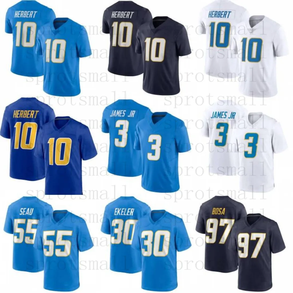 Anpassad Justin Herbert fotboll Jersey Youth Derwin Jr Khalil Mack JC Jackson Mike Williams Keenan Allen Joey Bosa Austin Ekeler Asante Samuel Junior Sea Taylor