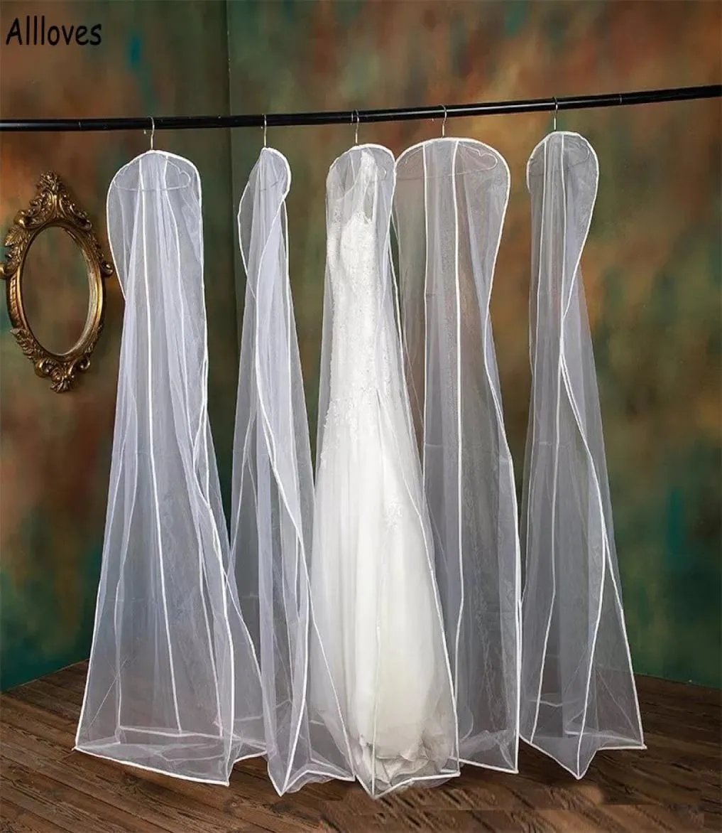 Autres accessoires de mariée Couverture de poussière de robe de mariée de mariage en tulle transparent avec fermeture à glissière latérale pour vêtements de maison robe de garde-robe Storag8619950