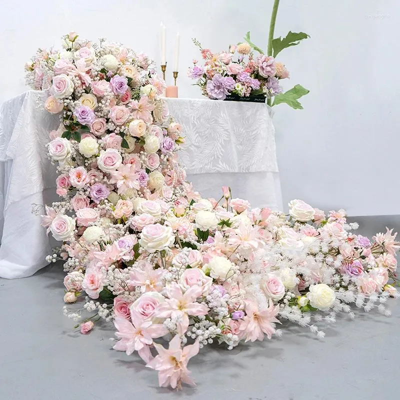 Fleurs décoratives colorées, décoration de mariage, rangée de fleurs artificielles, accessoires Po, Arrangement de fond, décor de Table en cascade