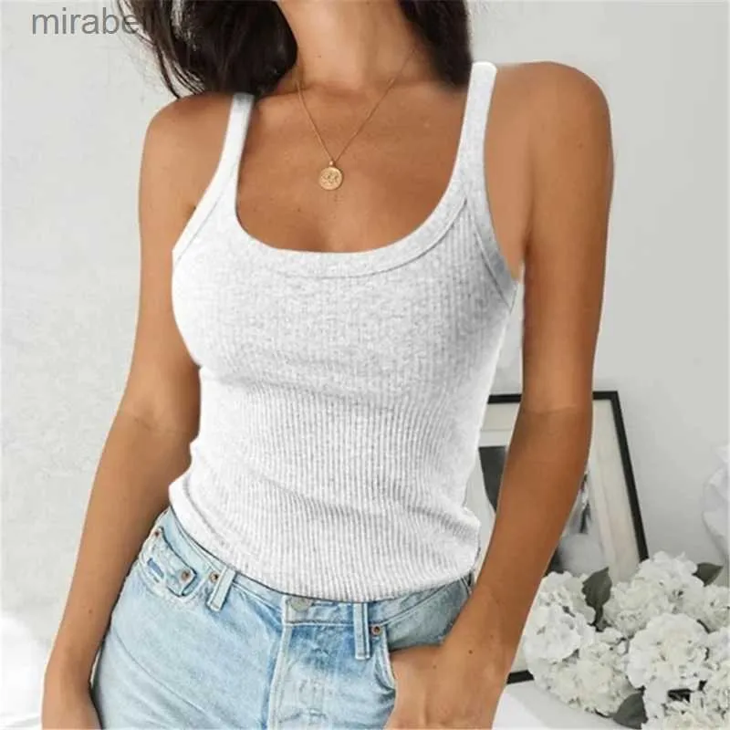 Women's Blouses Shirts O Neck Summer Knit Vest Sleeveless Women Sexy Basic T Shirt White Off Shoulder Ribbed Black Tank Tops Casual YQ240117