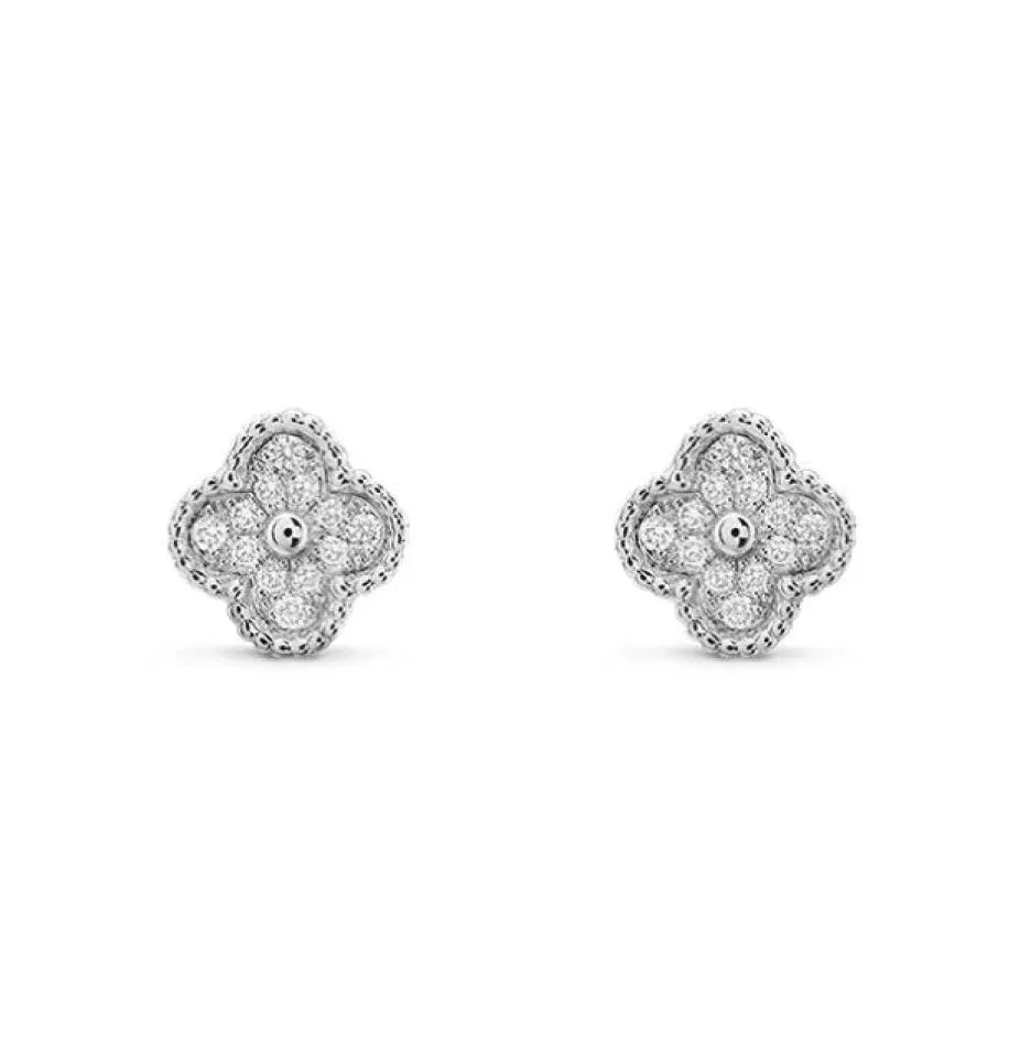Lucky Fourleaf Clover Clover Studs Designer for Women Letter V Cleef Luksurious Jewelry Diamond Układki 5227653