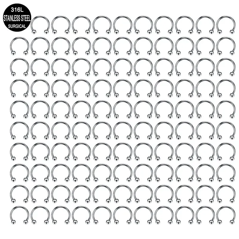 En gros 100 PCS/Lot anneau de nez en acier cerceau narine Piercing Septum anneau fer à cheval faux anneau de nez bijoux de corps 16G 12mm 240117