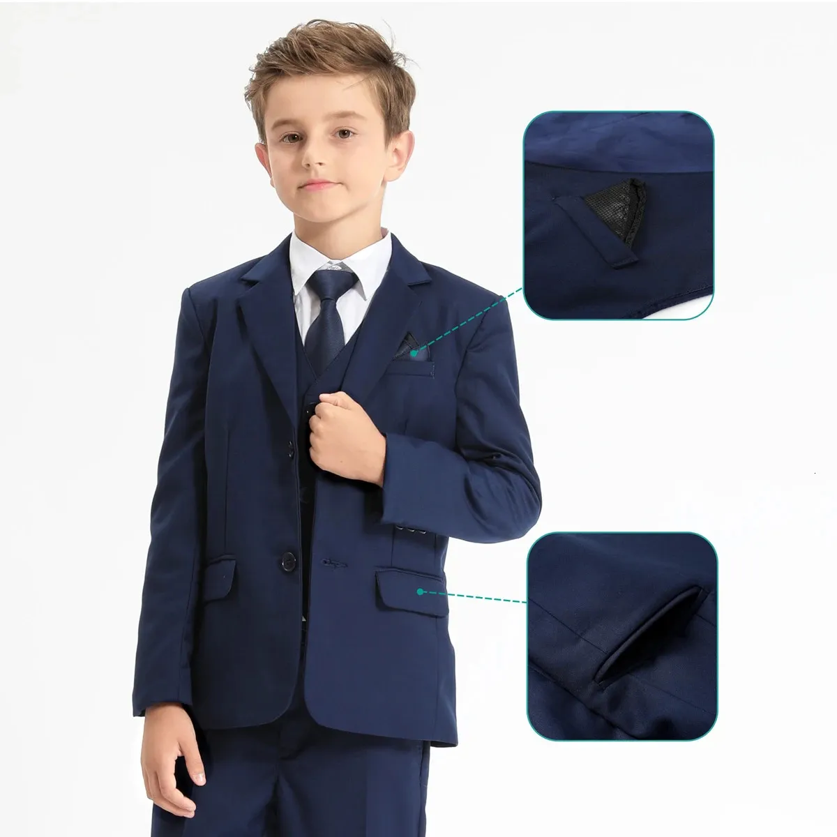 Kids Wedding Suits for Boys 5PCS Easter Church Blazer Suit Children Graduation Party Prom Tuxedo Teenager Flower Dress Costume Spring Summer Fall