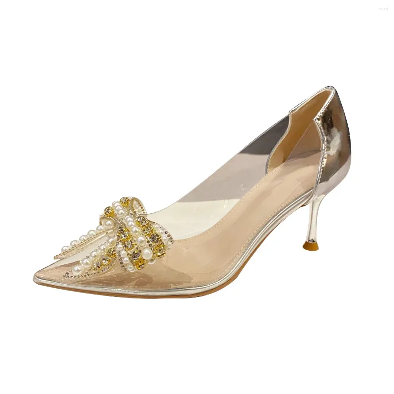 Sandals Fashion Sexy Party Wedding Golden Shoes Pearl PVC Transparent Women Pumps Autumn High Heels