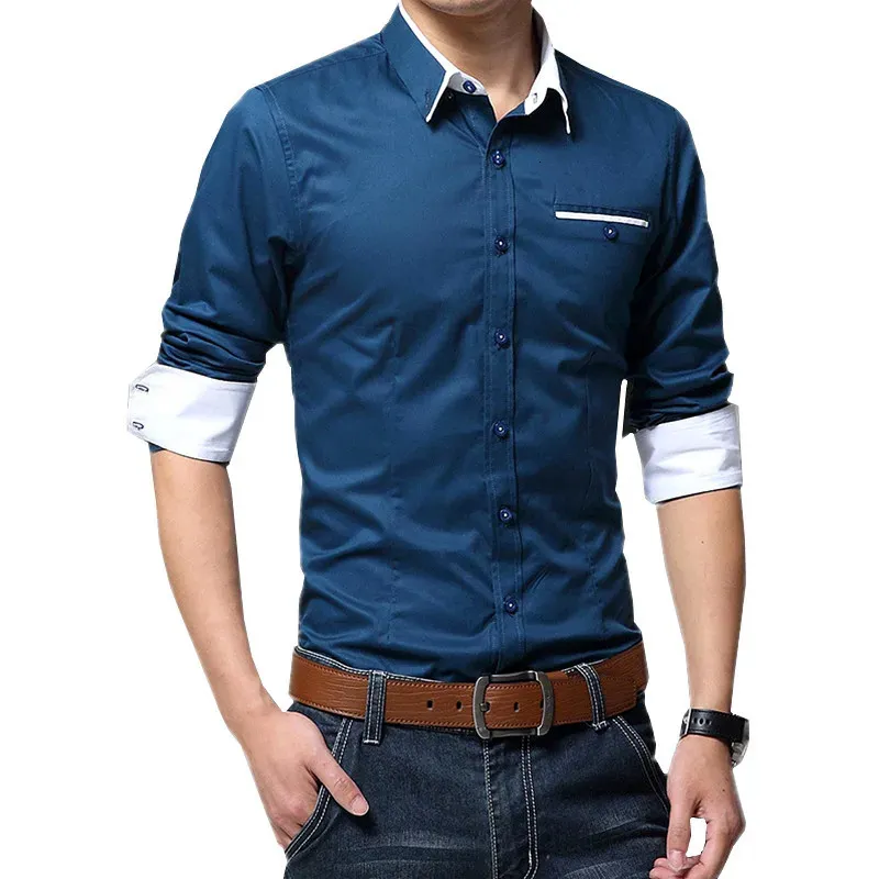 Swobodne społeczne koszuli formalne Mężczyźni Koszulki z długimi rękawami Biznes Slim Office Shirt Mężczyzna bawełniana sukienka męska koszula biała 3xl 5xl 240117