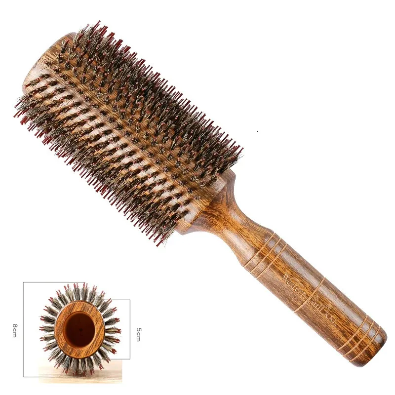 1pc Professional Salon Hair Brush Round Boar Bristle Comb Hairdressing Curling Brushes Barber Straightening 240116