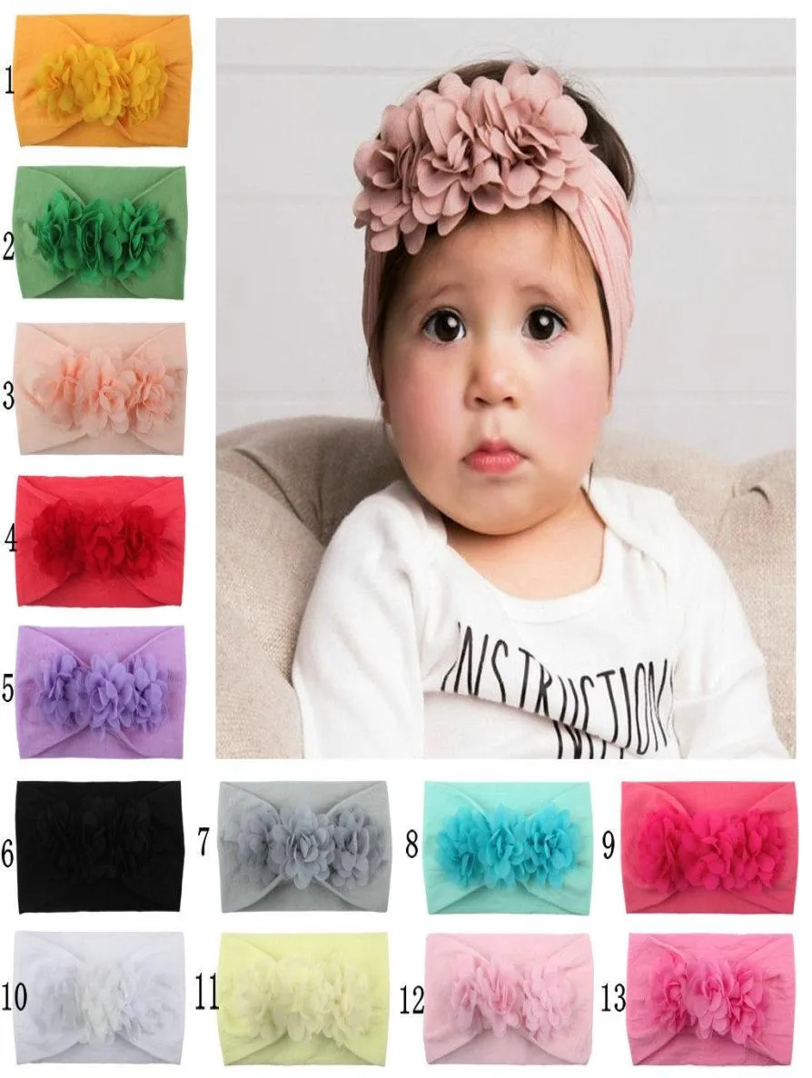 13 couleurs enfants bébé bandeaux de créateurs doux élastique en mousseline de soie fleur princesse bandeau filles bandeau cheveux accessoires fête suppli7321182