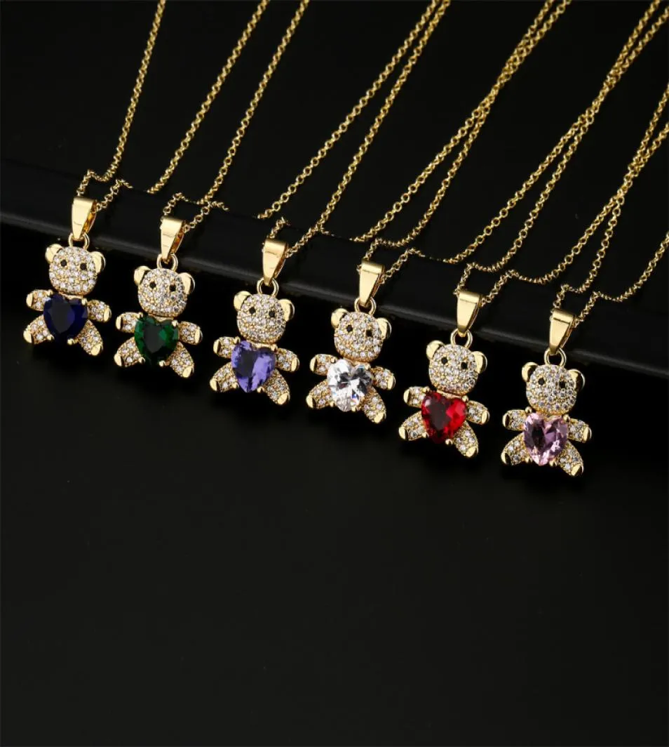 Ny mode CZ Pave Setting Cute Love Bears Pendant Necklace Woman Gift 18K Gold Jewelry8692665