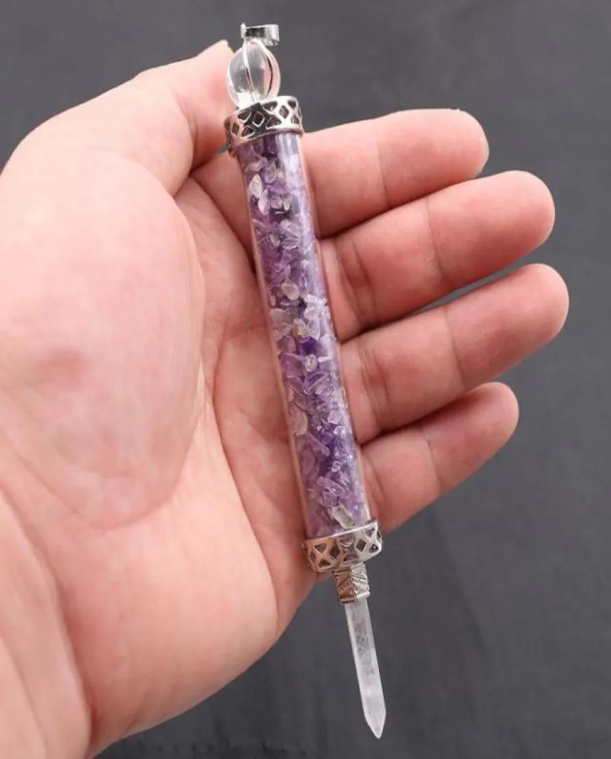 قلادة قلادة reiki wand scepter الروحية الروحية رقائق الحجر زجاجة أبيض كريستال سداسي عمود الشفاء المجوهرات 1 pcs9295157