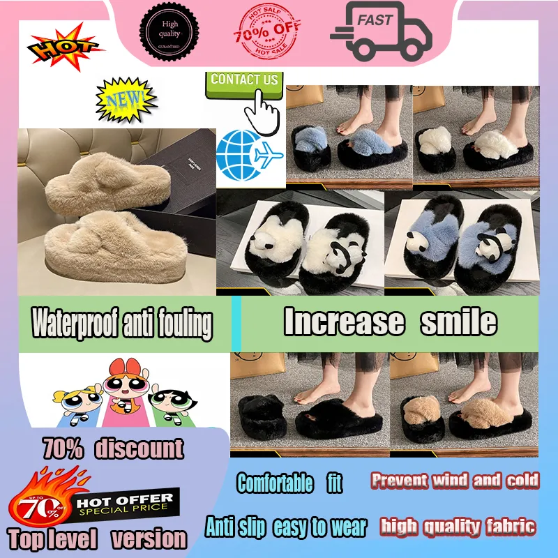 Designer Casual Platform cotton padded shoes for women man Autumn Winter Keep Warm Comfortable Sweater slip wear resistant Wool Fur Slippers Full Softy