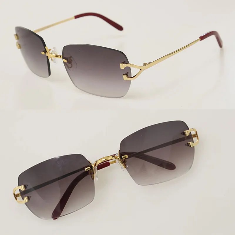 Luxury Gafas de Sol Metal Rimless Fashion Solglasögon Male Driving Glass C Decoration High Quality Designer 18K Gold Frame UV400 Sun Glasses Woman Size 58-21-140mm