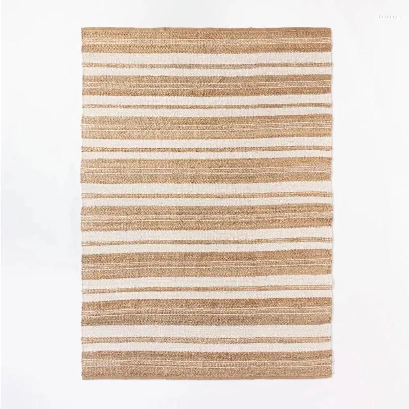 Carpets Area Rug Striped Jute Wool Flat Pile Carpet Tan Rectangle Shape 210x300cm