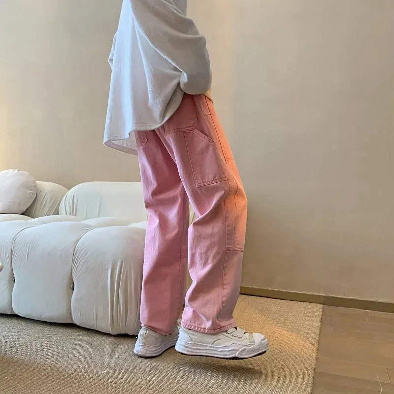 Cargo Pink Jeans Uomo Moda Harajuku Casual Baggy Jeans dritti Uomo Streetwear Allentato Hip Hop Denim Pantaloni Uomo Pantaloni S-3XL 240117