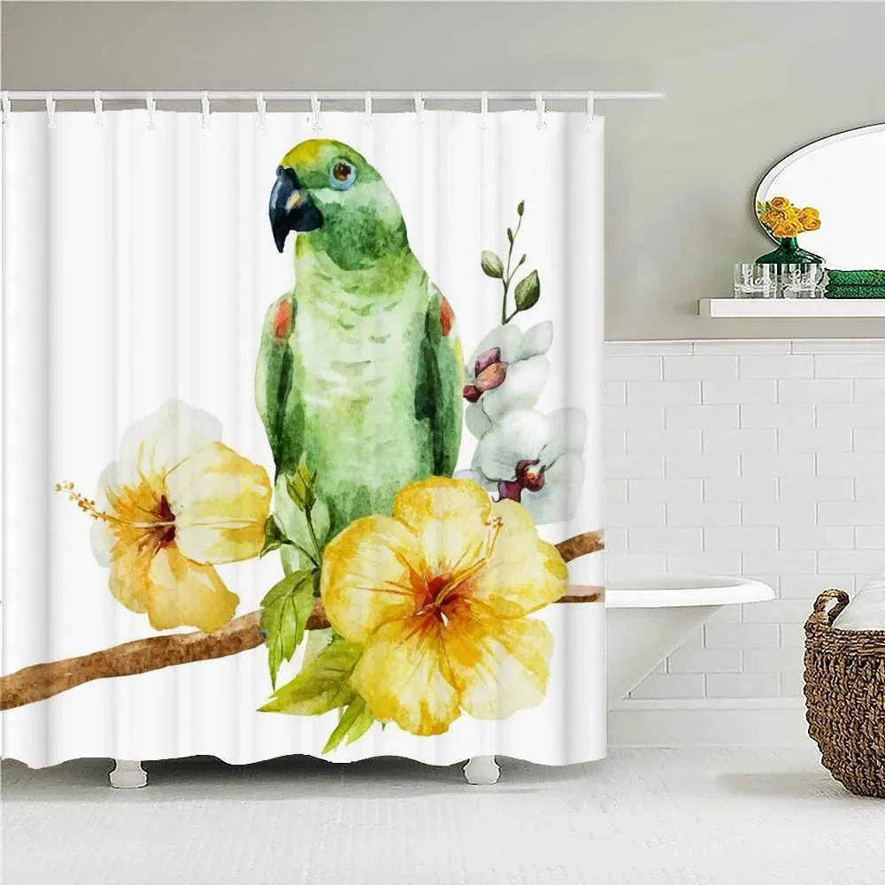 Douchegordijnen 3D Mooie Bloem Vogel Plant Blad Gedrukt Douchegordijnen Badkamer Gordijn Waterdicht Frabic Bad Scherm met