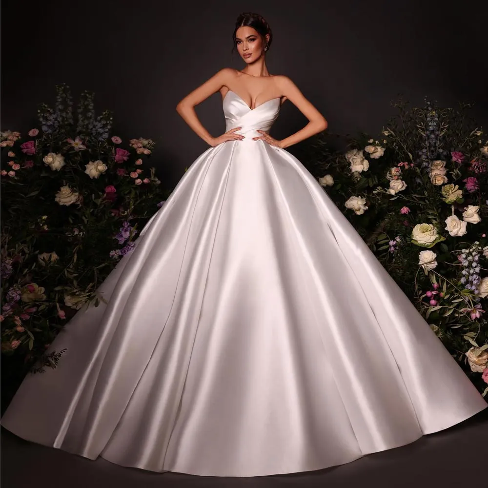 Classic Pleated Sweetheart Satin Ball Gown With Sweep Train Orange main image 1