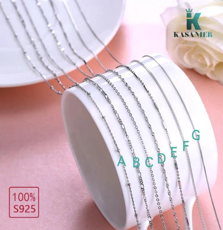 Kasanier 7 Designs Option 1620Inches Fine S925 Sterling Silver Halsbandkedjor med hummerklasspar för Girl Woman2176328
